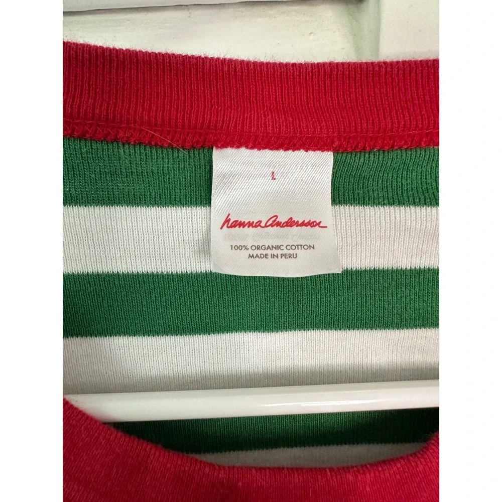 Hanna Andersson Adult Size L Green & White Striped Organic Cotton Pajama Set